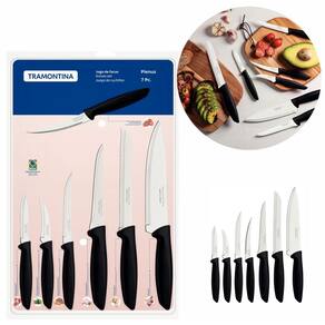 Kit Jogo De Facas C/ Lâminas Aço Inox Preto 7 Pçs Tramontina