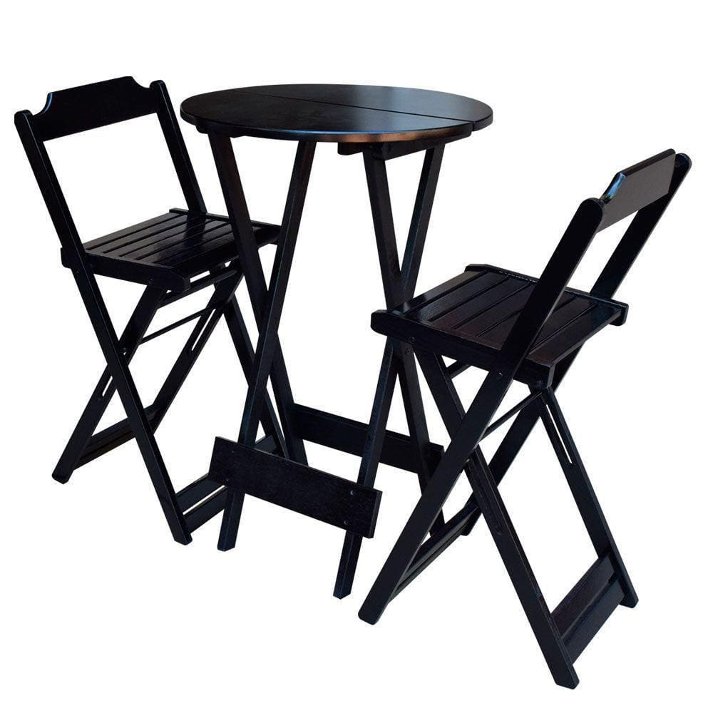 Conjunto De Mesa Bistrô Dobrável Em Madeira Maciça Com 2 Banquetas Altas - Tabaco - Marrom