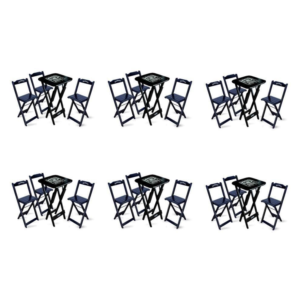 Kit 6 Conjuntos De Mesa Bistrô Dobrável Jack Daniel`s Com 3 Banquetas De Madeira Preta - Cor: Preto