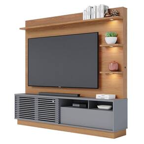 Estante Home Theater para TV 70 Pol. com LED 200cm Amiche C05 Freijó/Cinza Fosco - Mpozenato