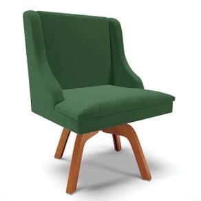 Cadeira Estofada para Sala de Jantar Base Giratória de Madeira Lia Veludo Verde Esmeralda - Ibiza