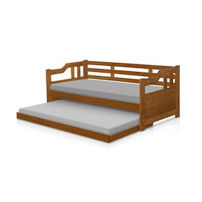 Sofá Cama Vintage Madeira Maciça - Castanho - Cor: Marrom
