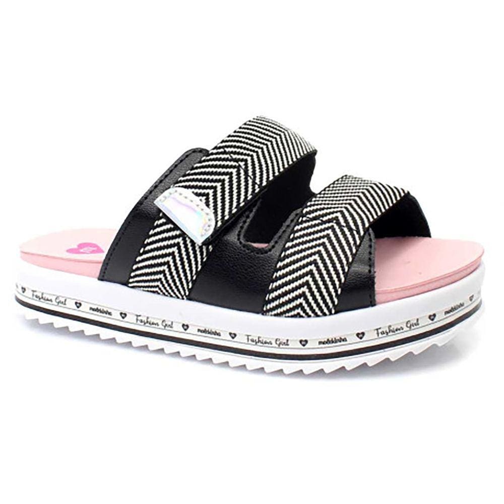 Rasteira Infantil Molekinha Gorgurão Flatform Slide - Preto
