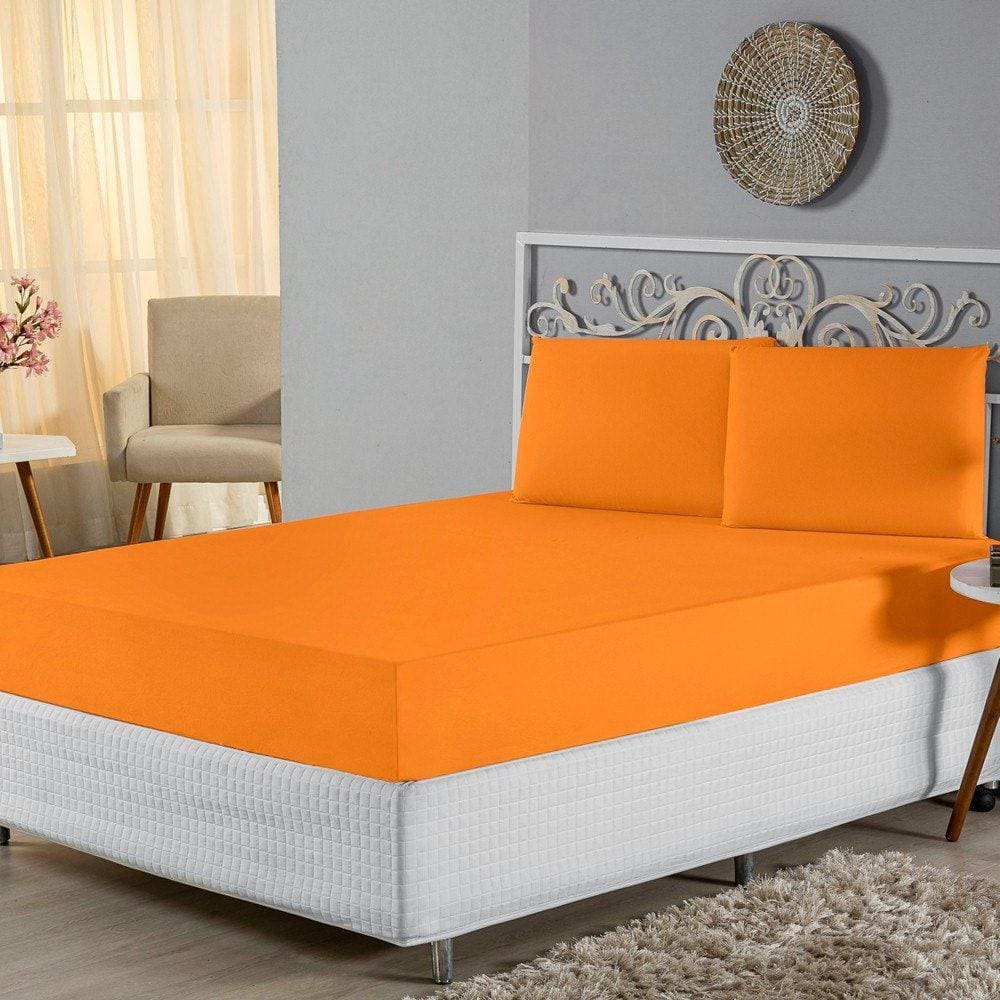 Jogo de Lençol King Malha 100% Algodão 3 Peças - Laranja