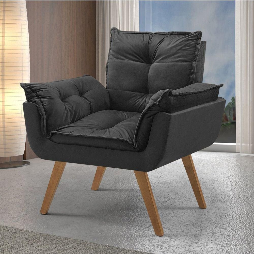 Poltrona em Veludo Base Palito Quadrada Opalla Prime Preto