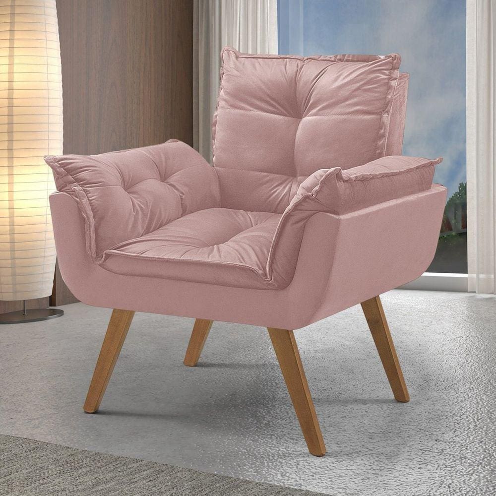 Poltrona em Veludo Base Palito Quadrada Opalla Prime Rosa