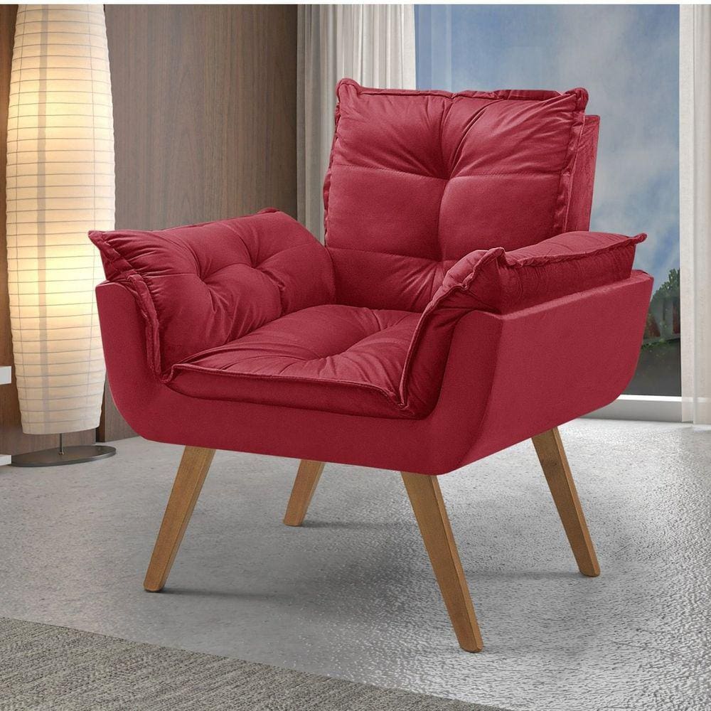 Poltrona em Veludo Base Palito Quadrada Opalla Prime Vermelho