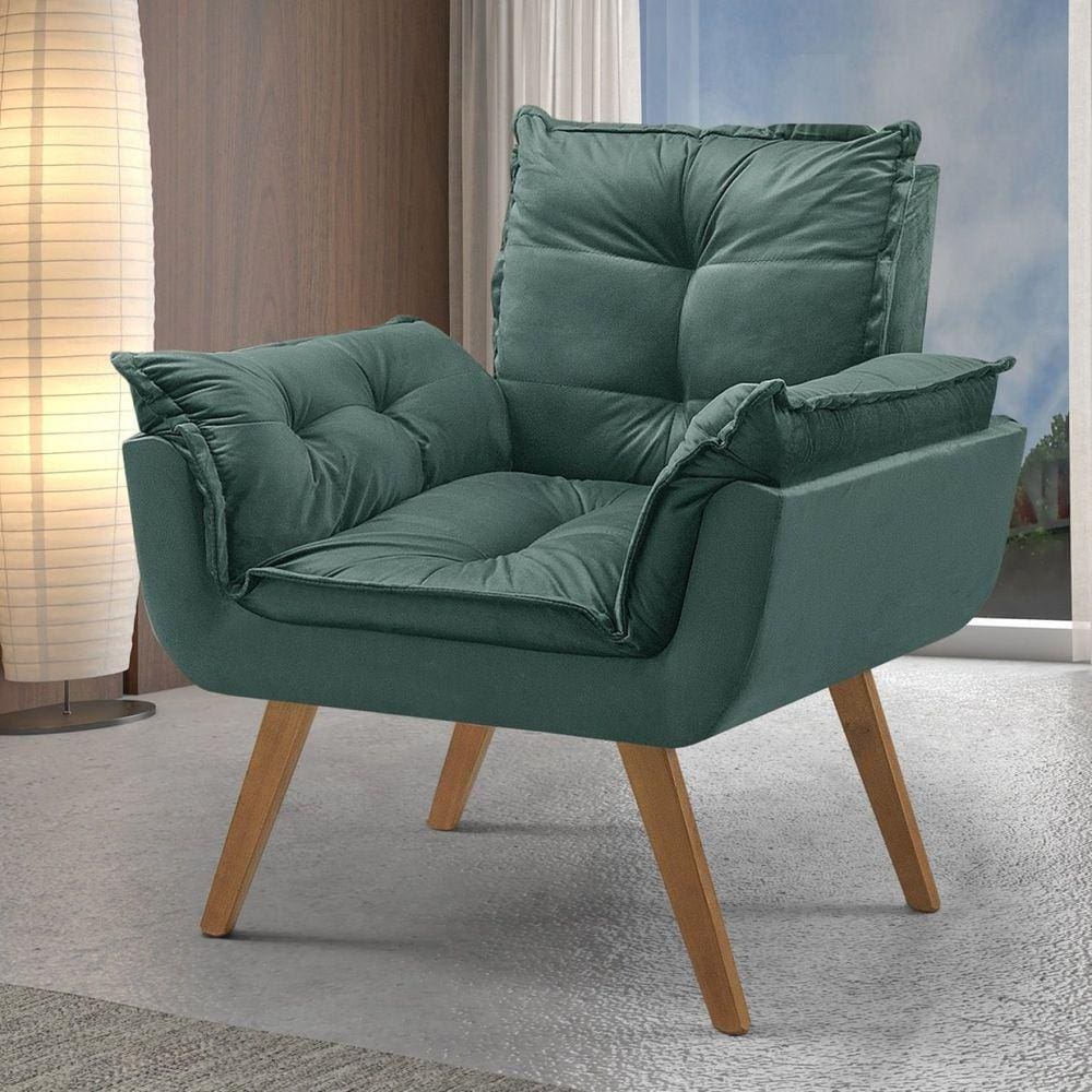 Poltrona em Veludo Base Palito Quadrada Opalla Prime Verde