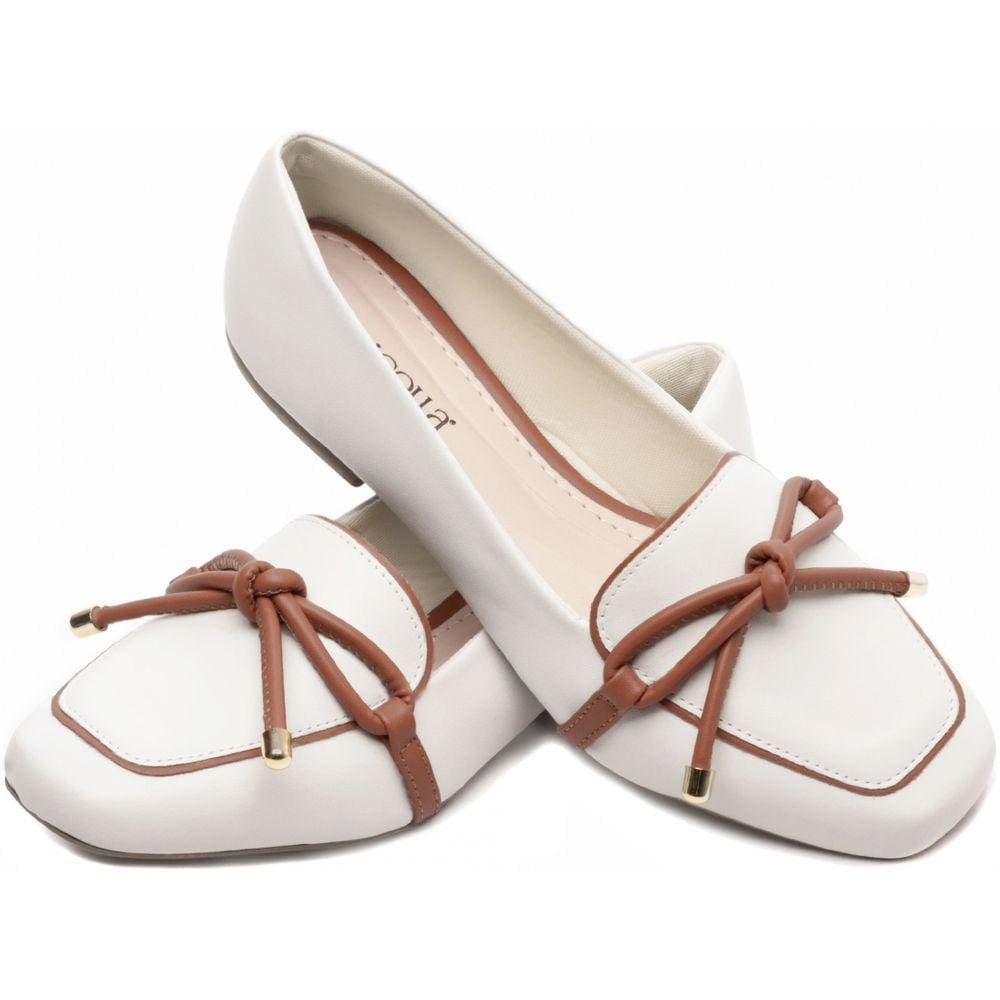 Mocassim Feminino Rasteiro Off White Branco Torricella