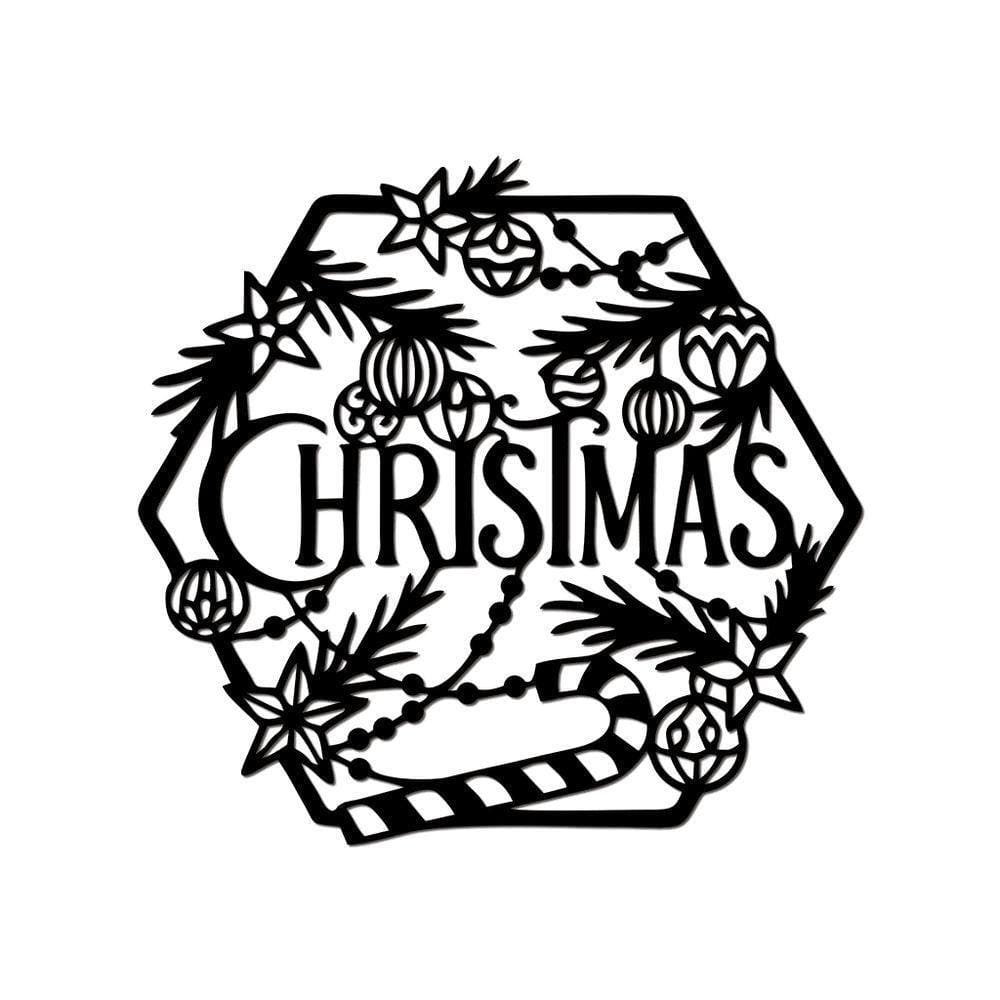 Hexágono De Natal 32cmx30cm - Cria Arte Laser Preto