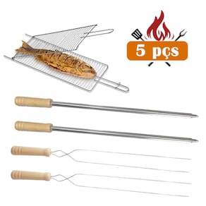 Kit Grelha + 4 Espetos simples e Duplo aluminio Churrasco