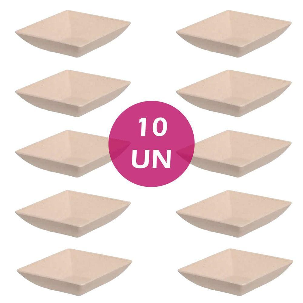 Kit 10Un Prato Mini Petisqueira Quadrado Aperitivos Bege
