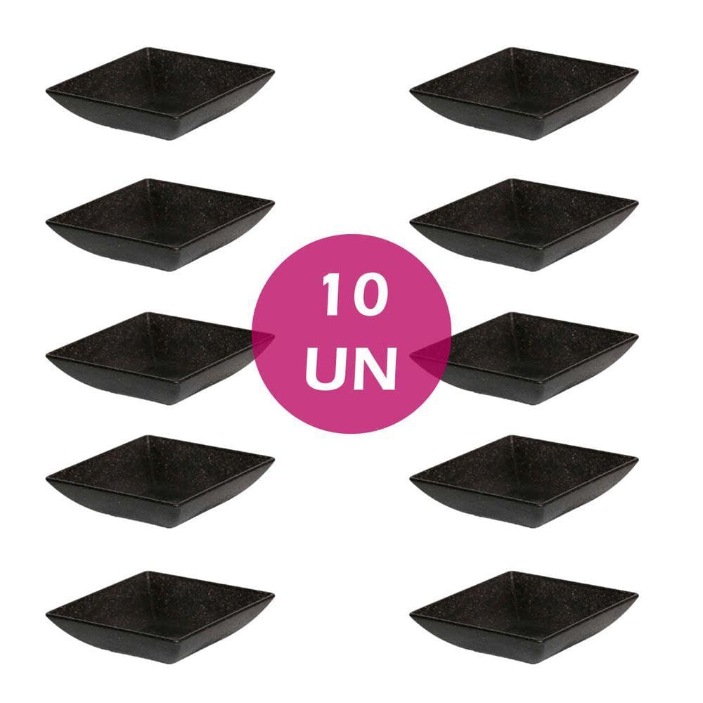 Kit 10Un Prato Mini Petisqueira Quadrado Aperitivos Preto