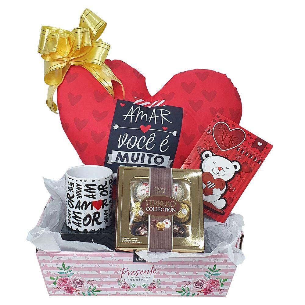 Kit De Presente Almofada Caneca Chocolate Cesta De Amor