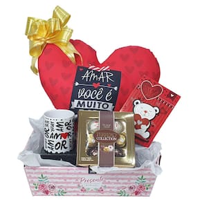 Kit De Presente Almofada Caneca Chocolate Cesta De Amor