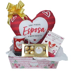 Kit De Presente Almofada Caneca Chocolate Cesta De Amor