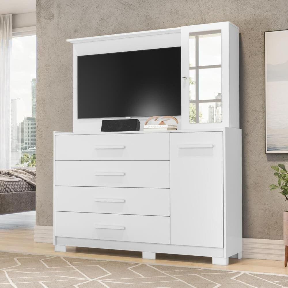 Cômoda com Painel Para TV de até 43 Polegadas Ilhabela Branco