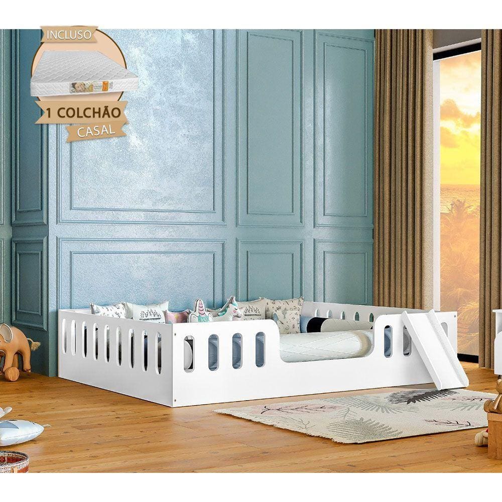 Cama Intanfil Helo Com Colchão Casal Montessoriana Branca Com EscorregadorDivaloto Branco