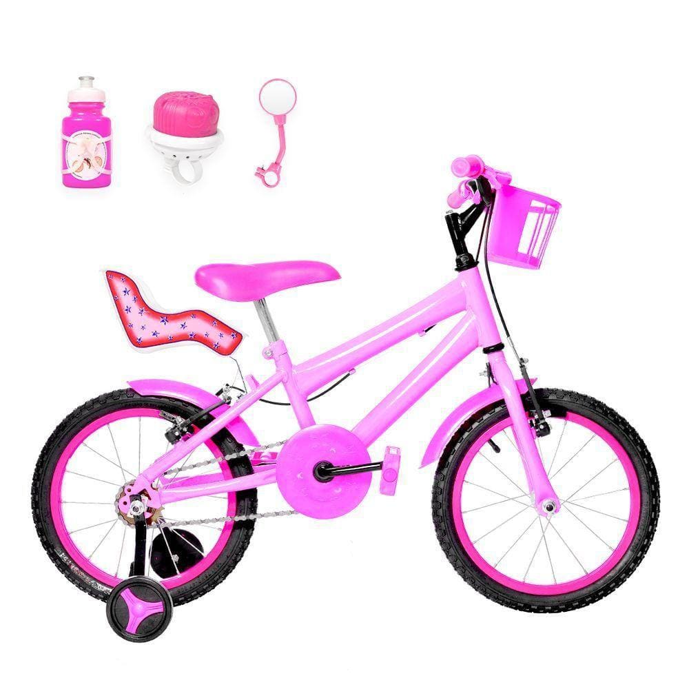 Bicicleta Infantil Aro 16 Alumínio E Cadeirinha Rosa E Pink