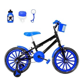 Bicicleta Infantil Aro 16 Nylon Preta e Azul