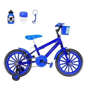 Bicicleta Infantil Masculina Aro 16 Nylon + Kit Passeio Azul