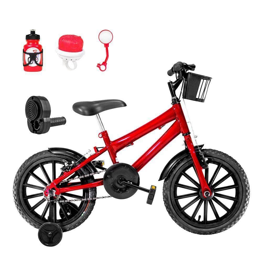 Bicicleta Infantil Aro 16 e Acelerador Vermelha e Preta