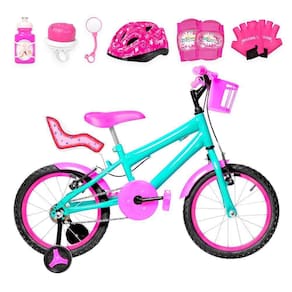 Bicicleta Infantil Aro 16 Alumínio Verde Água E Pink