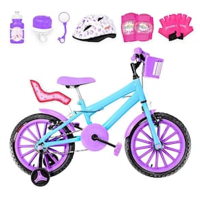 Bicicleta Infantil Aro 16 Nylon Azul Claro e Lilás