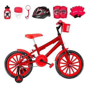 Bicicleta Infantil Aro 16 Nylon + Kit Proteção Vermelha