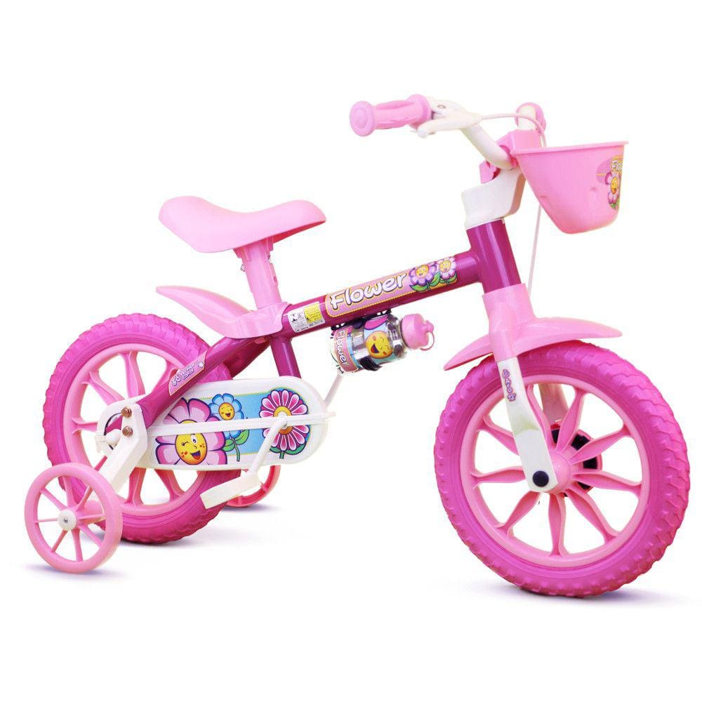Bicicleta com Rodinha Aro 12 Infantil Feminina Flower