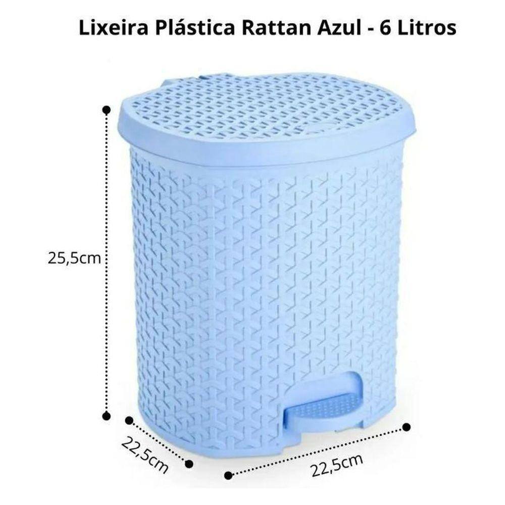 Lixeira Com Pedal 6 Litros - Talhada Em Rattan - Azul