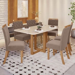 Conjunto Sala de Jantar Tampo MDF/vidro 6 Cadeiras Marie Espresso Móveis Marrom/Off White/Marrom Amêndoa