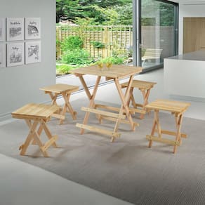 Conjunto Mesa Dobrável e 4 Banquetas Bege