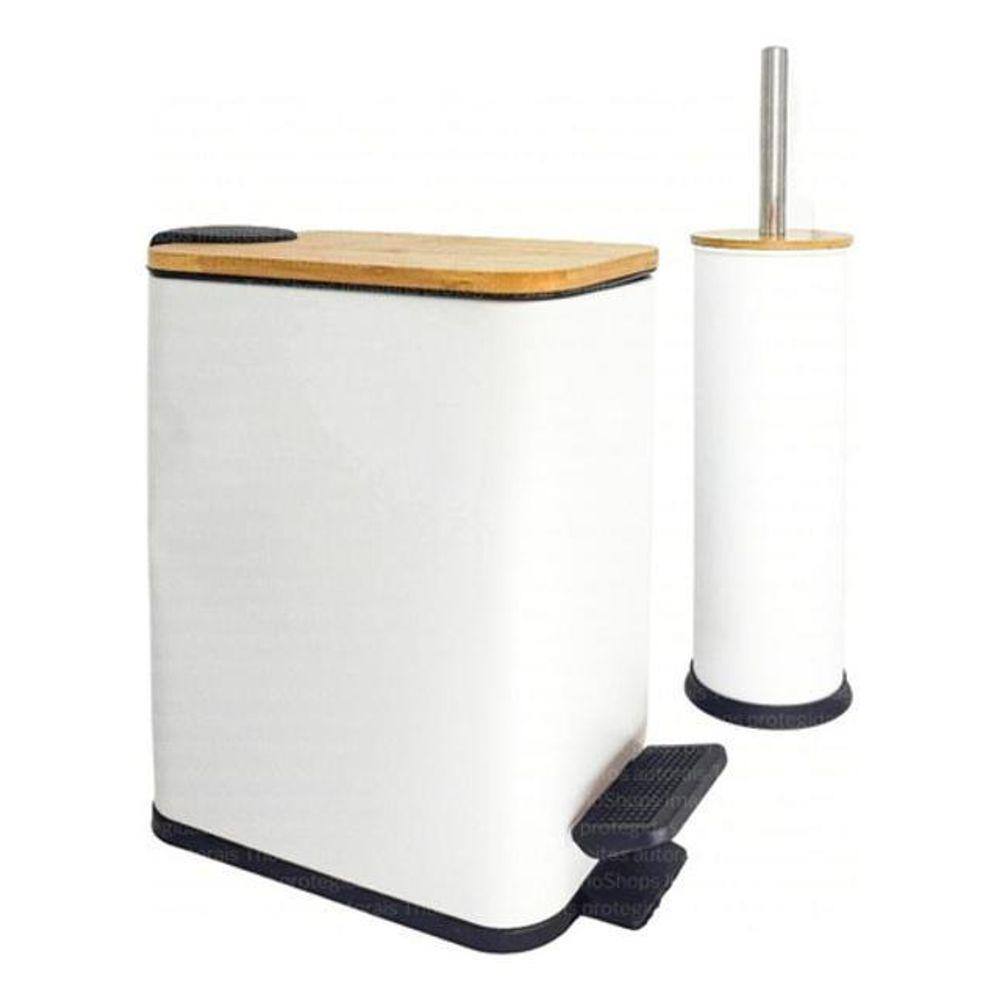 Kit Escova Sanitária + Lixeira 5 Litros Bambu - Preto