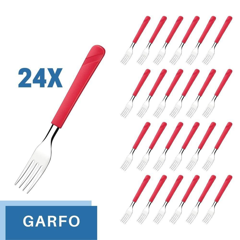 Conjunto 24 Garfos Aço Inox Cabo Plástico Vermelho Luna