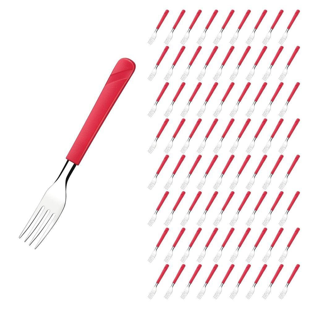 Jogo 72 Garfos Aço Inox e Plástico Vermelho Linha Luna
