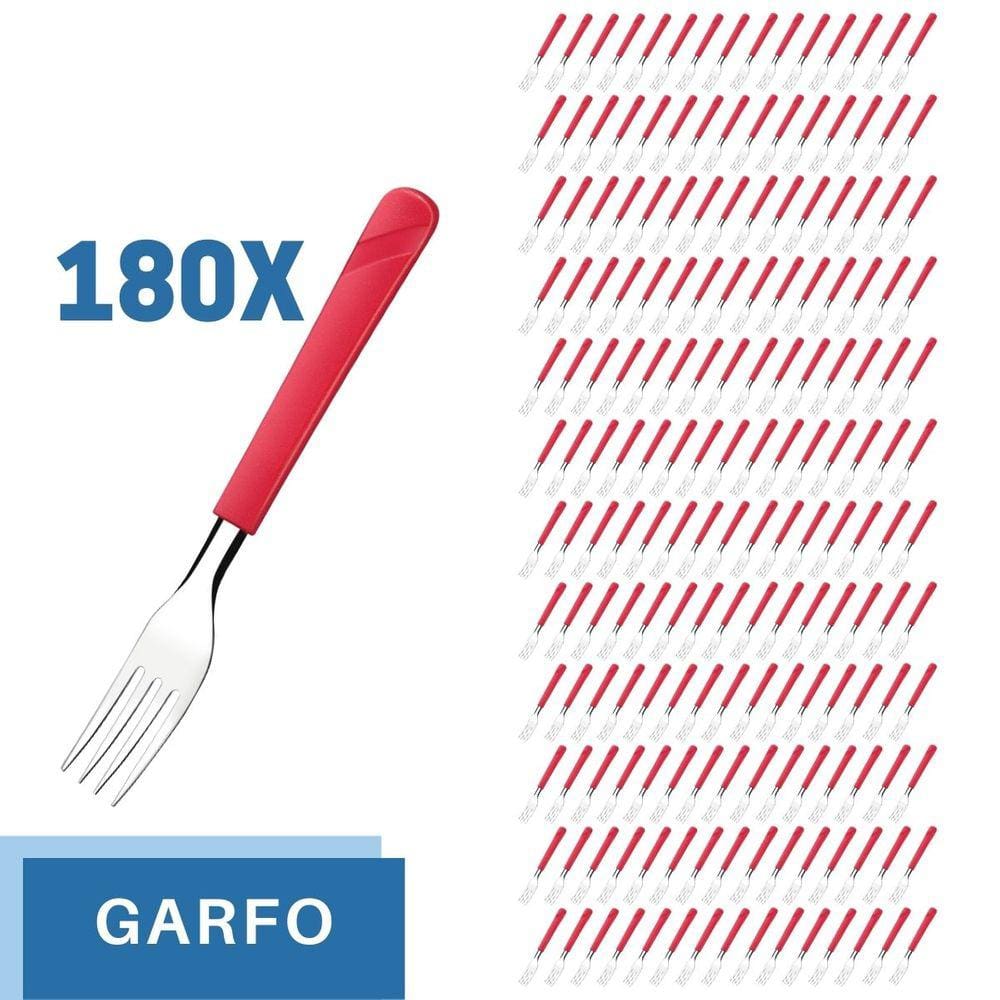 Conjunto 180 Garfos Aço Inox Cabo Plástico Vermelho Luna