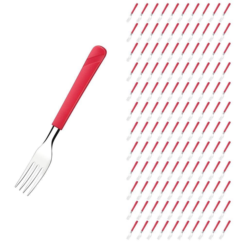 Jogo 120 Garfos Aço Inox e Plástico Vermelho Linha Luna