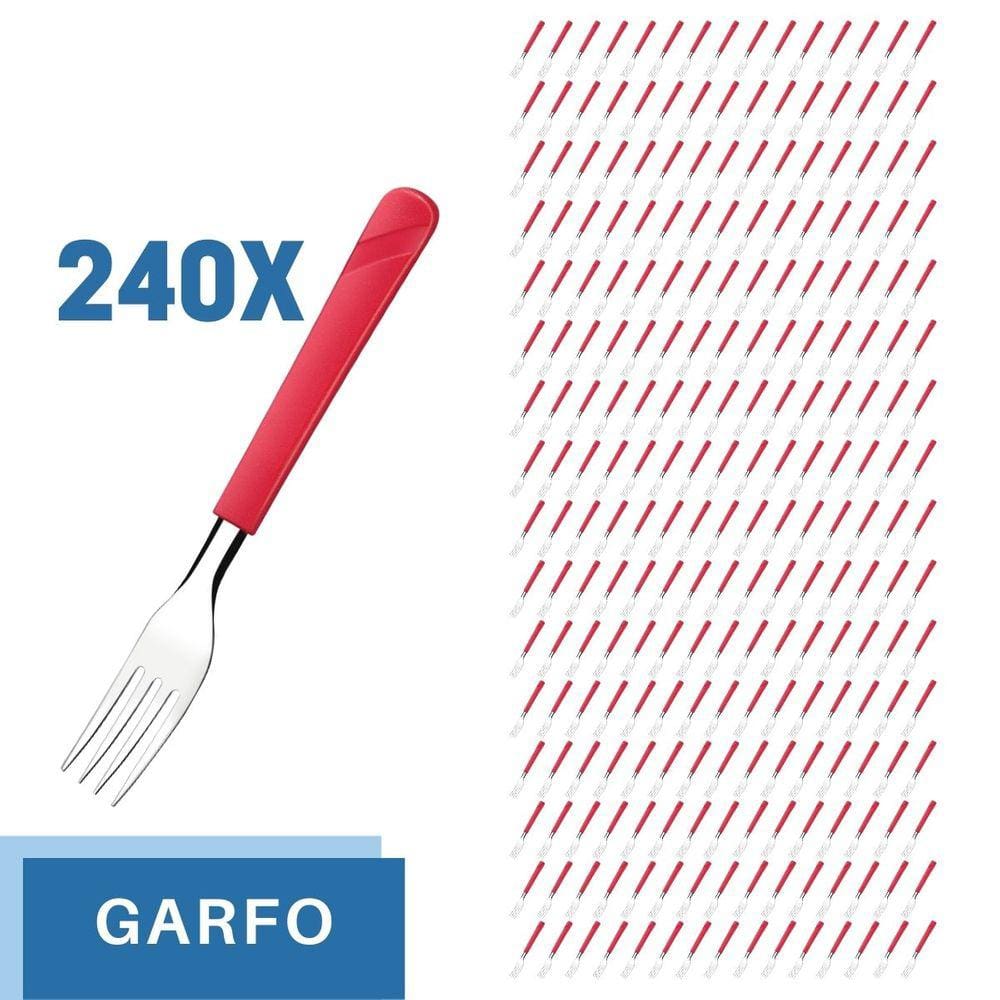 Conjunto 240 Garfos Aço Inox Cabo Plástico Vermelho Luna