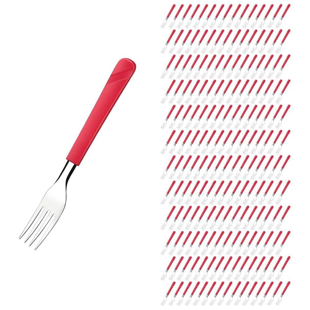 Jogo 180 Garfos Aço Inox e Plástico Vermelho Linha Luna
