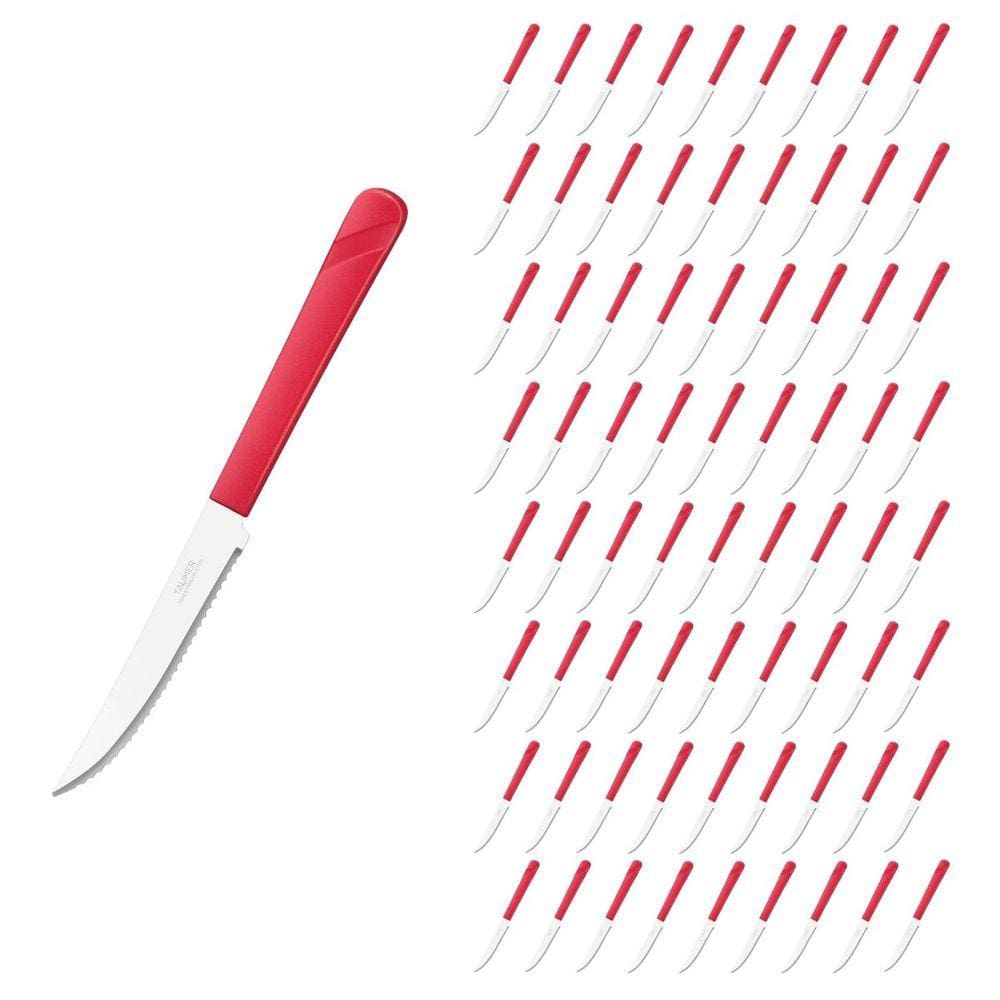 Jogo 72 Facas Aço Inox e Plástico Vermelho Linha Luna