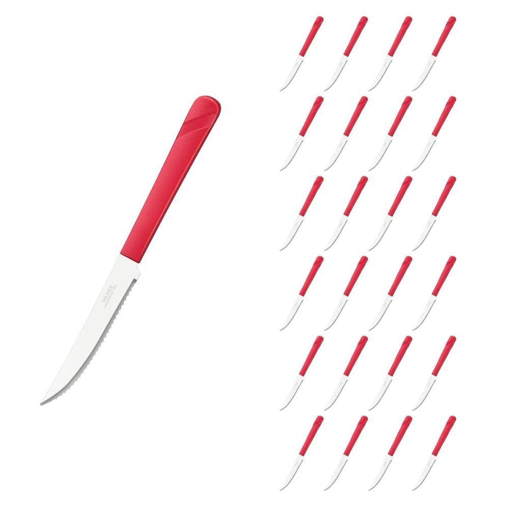 Jogo 24 Facas Aço Inox e Plástico Vermelho Linha Luna