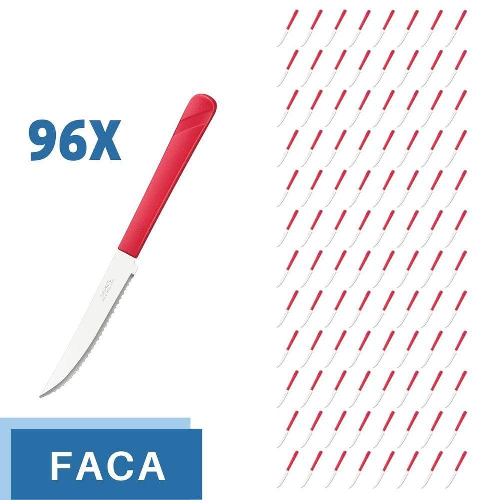 Conjunto 96 Facas Aço Inox Cabo Plástico Vermelho Luna
