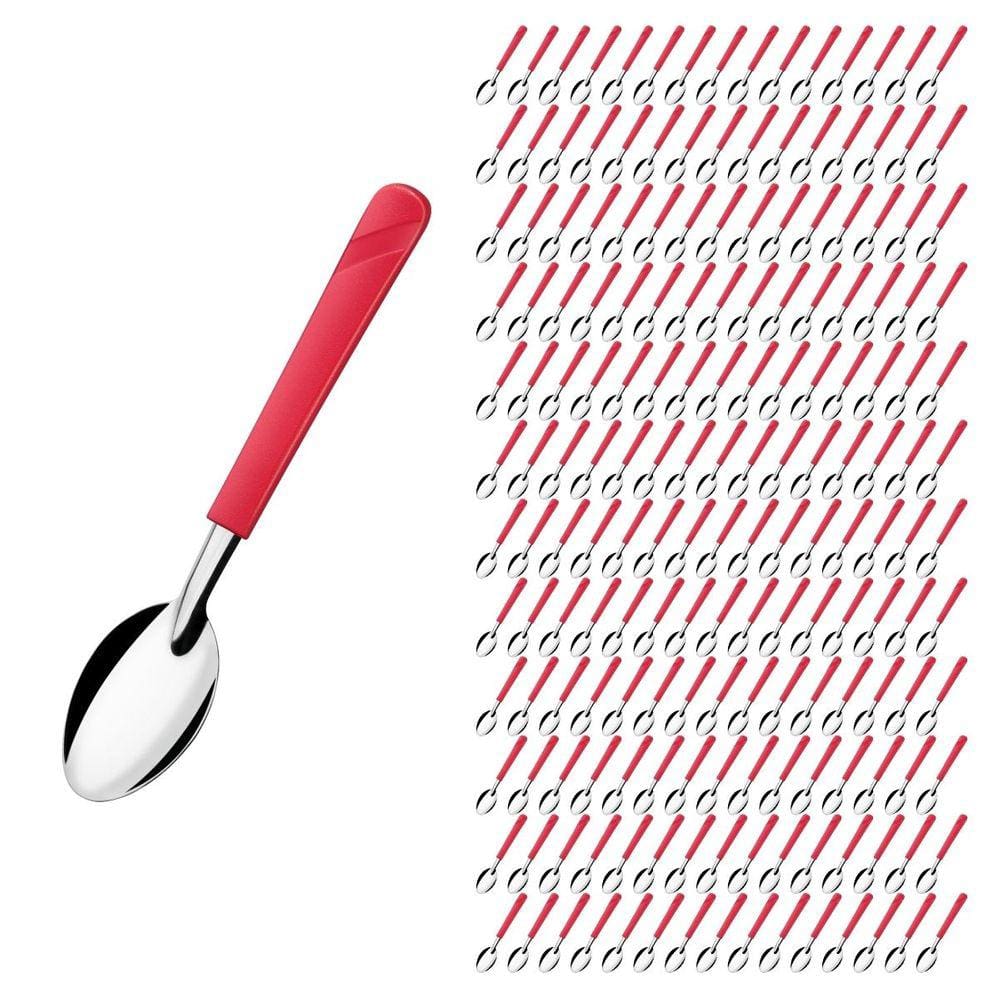Kit 180 Colheres Vermelho Luna Inox e Plástico Restaurante
