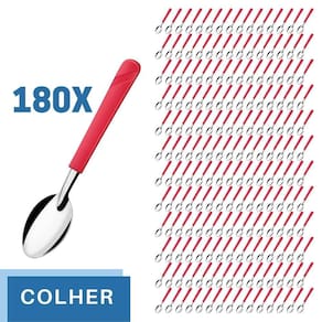 180 Colheres de Sopa Aço Inox Cabo Plástico Vermelho Luna