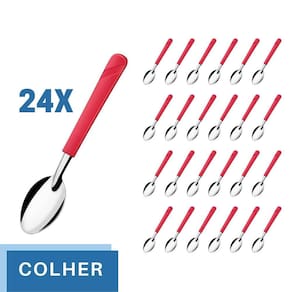 24 Colheres de Sopa Aço Inox Cabo Plástico Vermelho Luna