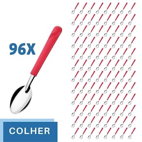 Kit 96 Colheres Vermelho Luna Inox e Plástico Restaurante