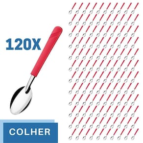 120 Colheres de Sopa Aço Inox Cabo Plástico Vermelho Luna