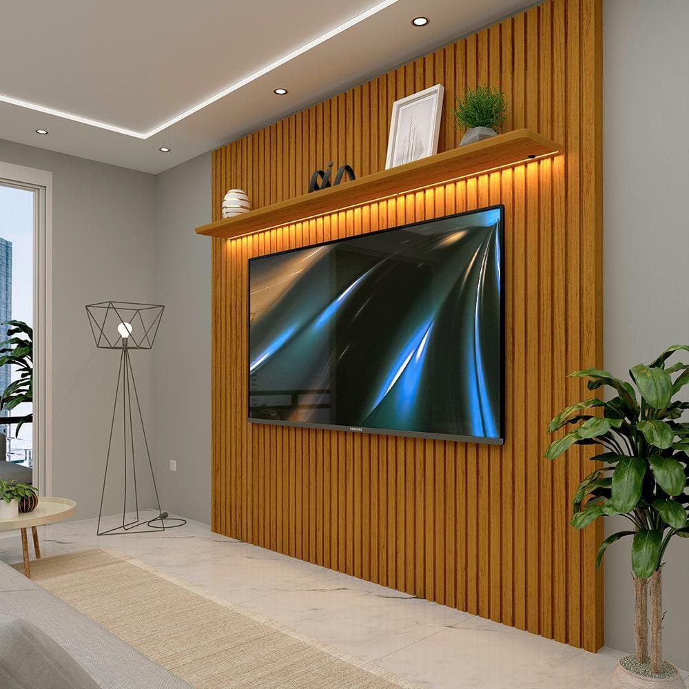 Painel Ripado Para Sala TV Até 75 Polegadas Com LED Naturale Notável Shop JM