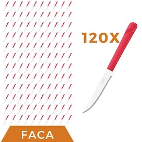 Kit 120 Peças Facas Aço Inox Plástico Vermelho Luna Almoço